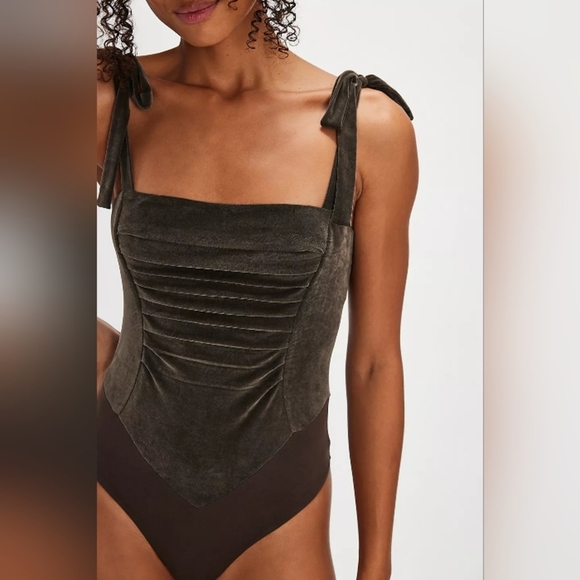 NWT Free People Haven Velvet Bodysuit Size XS Tie Shoulder - Picture 2 of 14